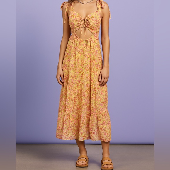 Banjanan Dresses & Skirts - Banjanan Floral Cut Out Long Dress Size Small